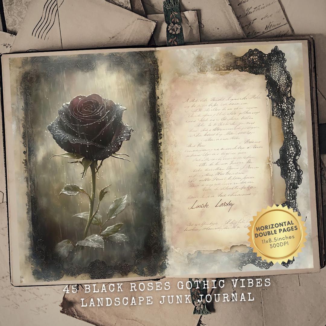 Black Rose Gothic Junk Journal Pages: Vintage Floral Kit (digital ...