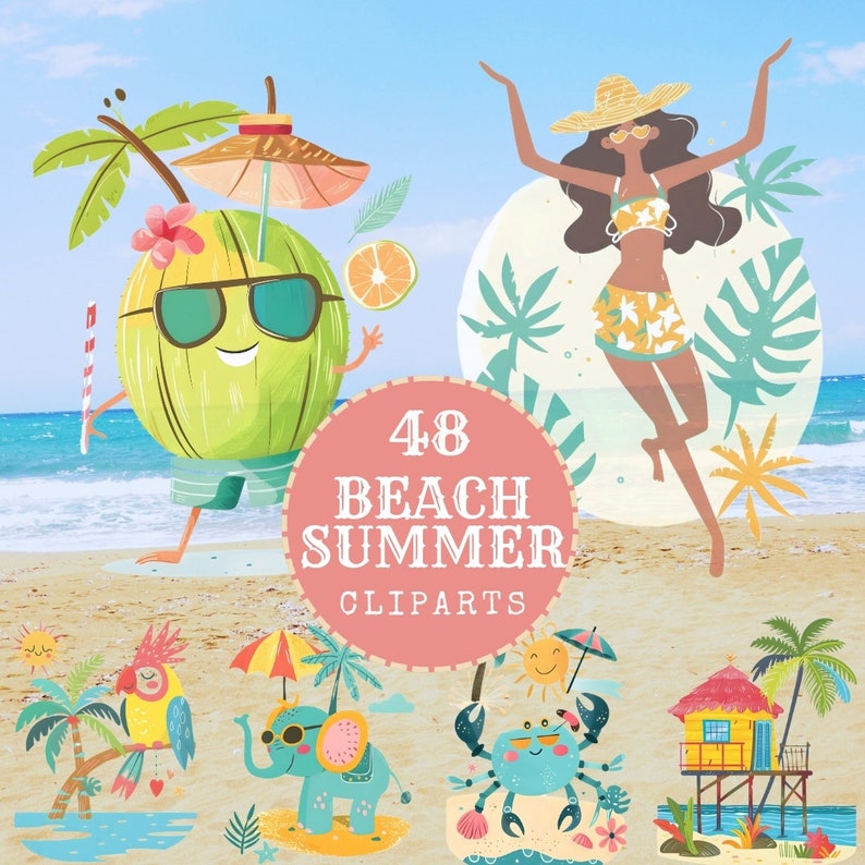 Beach Summer Clipart Bundle: Tropical Vacation Graphics (PNG Digital ...