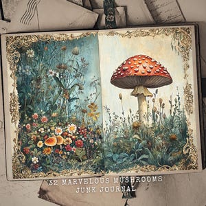 32 Marvelous Mushrooms Junk Journal Kit - afdrukbare tijdschriftpagina's - digitale download - Mushroom Junk Journal Kit - vintage botanische pagina's