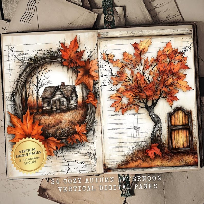 Autumn Junk Journal Kit: Cozy Fall Leaves, Pumpkins, Pages for Crafting ...