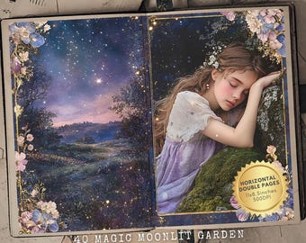 Kit de diário de lixo Moonlit Garden: Scrapbook Celestial Ephemera (download digital)