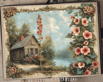 32 páginas de diario botánico vintage: Álbum de recortes de aves