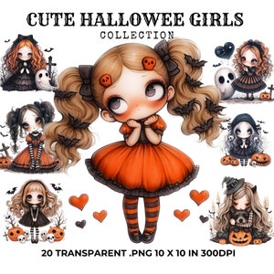20 Cute Halloween Girls Clipart Bundle,Spooky Clipart, Digital Download, Halloween Clipart, Paper Craft, Trending Clipart, PNG