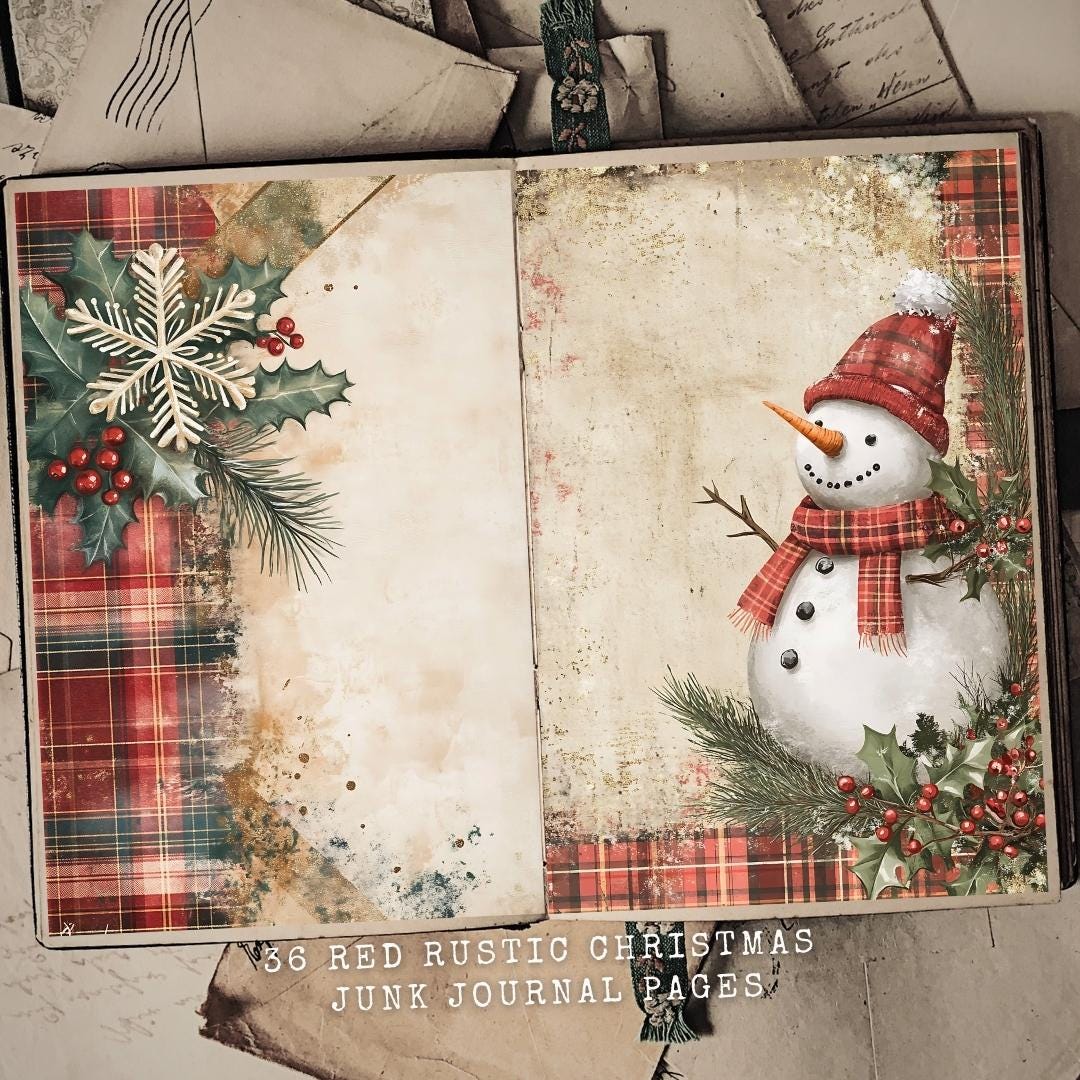 Red Rustic Christmas Junk Journal Kit Digital Download, Merry Christmas ...