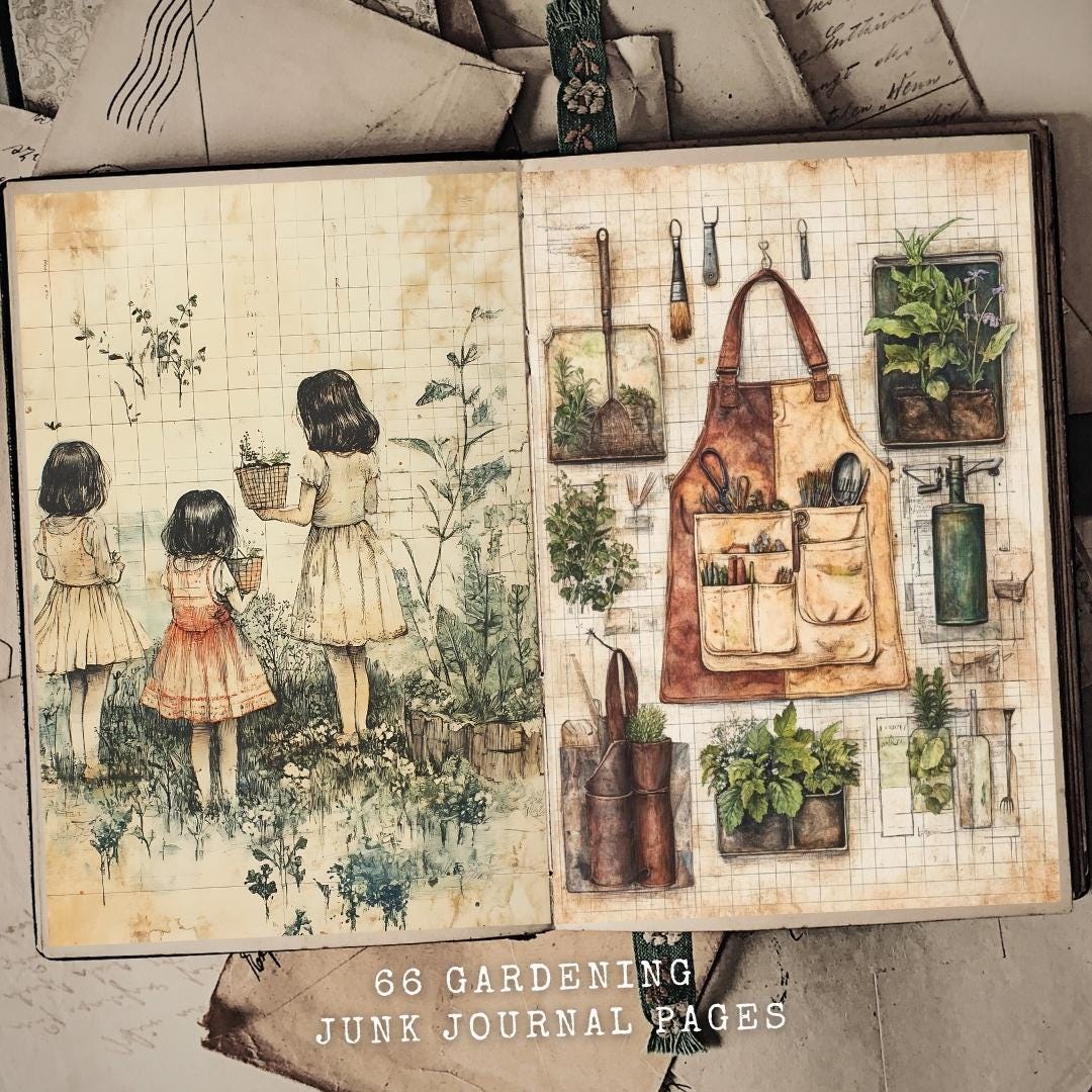 66 Gardening junk journal printable pages, Vintage Botanical junk ...