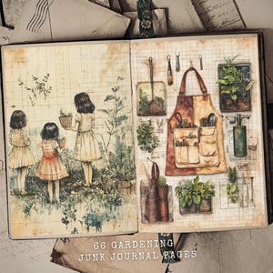 66 Seiten für Garten-Junk-Journal, Vintage-Junk-Journal-Kit, druckbares-Junk-Journal-Papier, digitale Collage Sheet