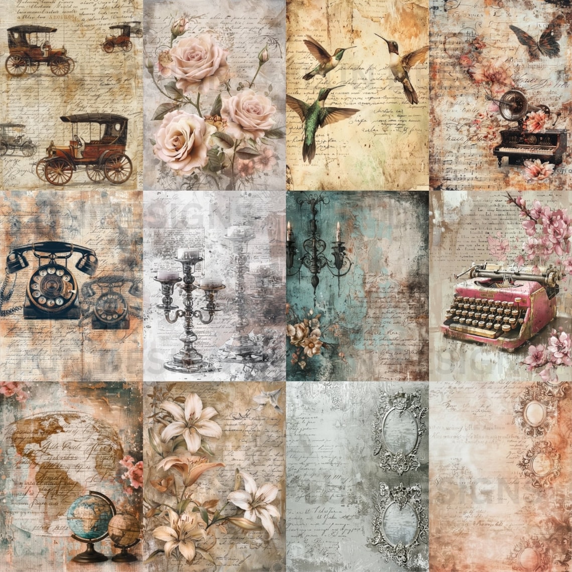 Victorian Junk Journal Ephemera: Printable PNG Pages (digital Download ...