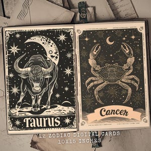 Cartões de signos do zodíaco 12JPG Zodíaco DIGITAL Art Uso comercial, pacote de cartões do zodíaco digital download digital de cartas de tarô do zodíaco