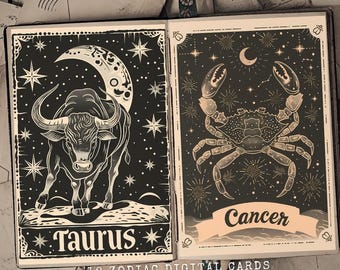 Zodiac Sign Cards 12JPG Zodiac DIGITAL Art Commercial Use, Zodiac Card Bundle Digital Zodiac Digital Download Zodiac Tarot Cards