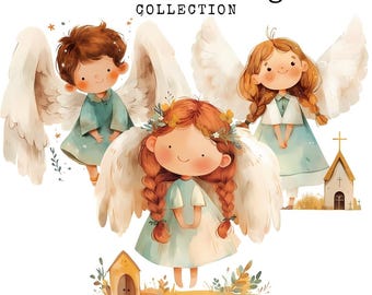 Cute Baby Angel Clipart PNG Instant Download Commercial Use Minimalist Angels Digital Printable Baby with wings Children Angels Baptism