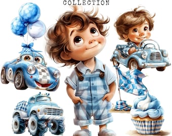 Watercolor Vintage Race Car Clipart: Baby Boy Nursery (Digital Download)