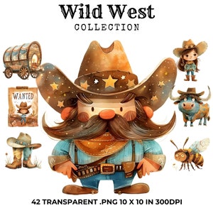 42 Wilder Westen Clipart Bundle, Aquarell Clipart, digitaler Download, kommerzielle Nutzung, Babyparty Clipart, Papiermodell, Trending Clipart, PNG