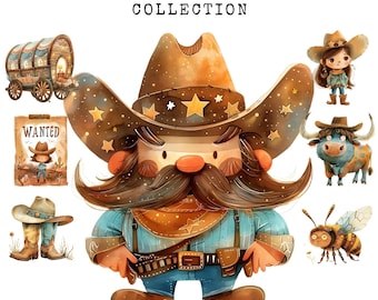 Pacchetto di clipart ad acquerello del selvaggio West (download digitale)