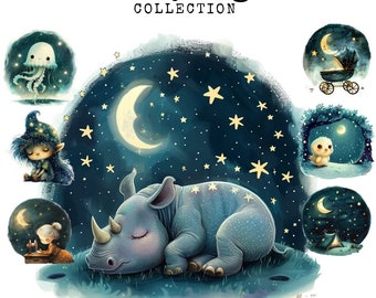Watercolor Night Sky Clipart Bundle: Celestial PNG Images (Digital Download)