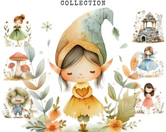 15 Fairy Garden Clipart Bundle, Cute Fairy Clipart, Digital Download, Commercial Use, Enchanted Garden, Paper Craft, Trending Clipart, PNG