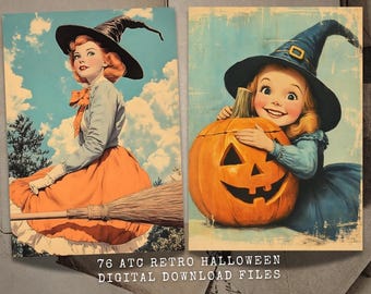 Halloween Junk Journal Cards: Vintage Witches ATC Ephemera (Printable JPG Files)