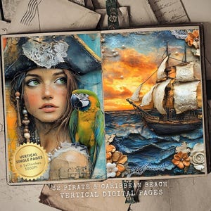 Kit de diario pirata, efímeras imprimibles, páginas de scrapbooking náutico, descarga digital vintage pirata, diario de sirena, materiales para manualidades