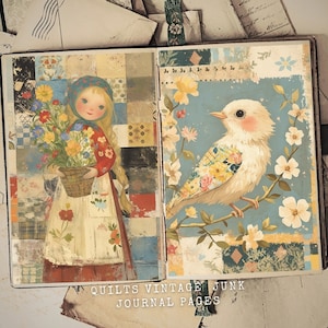 50 Seiten Quilt Vintage Junk Journal, druckbare Journal, digitaler Download, kommerzielle Nutzung, Junk Journal Kit, Papiermodell, Vintage Ephemera, PNG