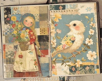 50 Quilt Vintage Junk Journal Pages,Journal Printable, Digital Download, Commercial Use, Junk Journal Kit, Paper Craft,Vintage Ephemera, PNG