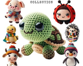 Clipart de animales de crochet: Amigurumi PNG, decoración infantil (descarga instantánea)
