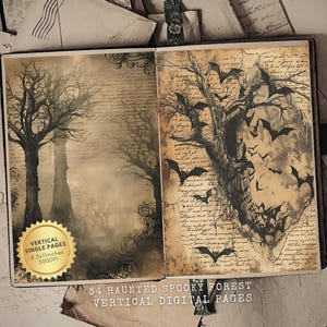 Haunted Forest Junk Journal Printable Kit, Digital Scrapbook Pages, Halloween Ephemera, Gothic Journal Supplies, Dark Forest