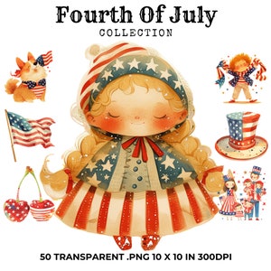 50Vierte Juli Clipart Bündel, Unabhängigkeitstag, digitaler Download, kommerzielle Nutzung, 4th Of Juli Clipart, America Clipart, Trending Clipart, PNG
