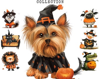 Halloween Animals Clipart: 60 PNG Images for Commercial Use (Digital Download)