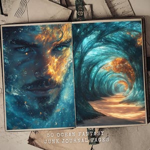50 papeles digitales de diario basura de fantasía oceánica, escenas submarinas para álbumes de recortes, manualidades, páginas con temática oceánica, bajo el mar
