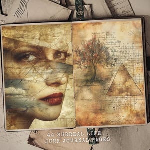 44 souvenirs surréalistes, journal indésirable, papier numérique, papier de scrapbooking avec formules mathématiques, papier pour collage Renascence, éphémères vintage