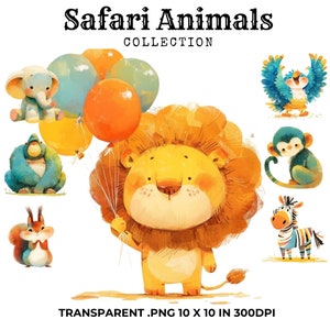38Safari Tiere, Clipart-Bundle, Wild One Birthday, digitaler Download, kommerzielle Nutzung, Sublimationsdesign, Papiermodelle, Trending Clipart, PNG