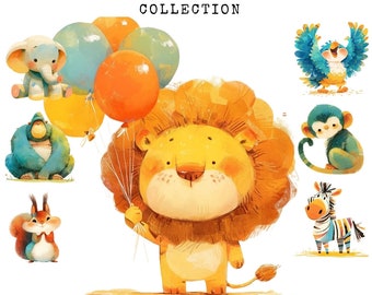 Safari Animals Clipart Bundle: Watercolor PNG Images (Digital Download)