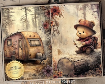 Cute Nature Forest Adventure Junk Journal - Printable Pages - Camping Scrapbook Kit - Camping Junk Journal Kit - Nature Adventure