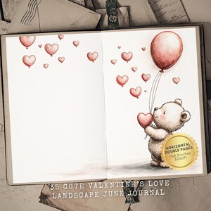 Kit de diario digital para el día de San Valentín: material efímero imprimible, tarjetas de amor, álbum de recortes, San Valentín minimalista, paisaje horizontal