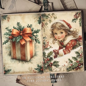 Kit de 38 diarios basura navideños victorianos vintage con ángeles clásicos, Papá Noel y oro, papeles digitales para manualidades navideñas y de scrapbooking