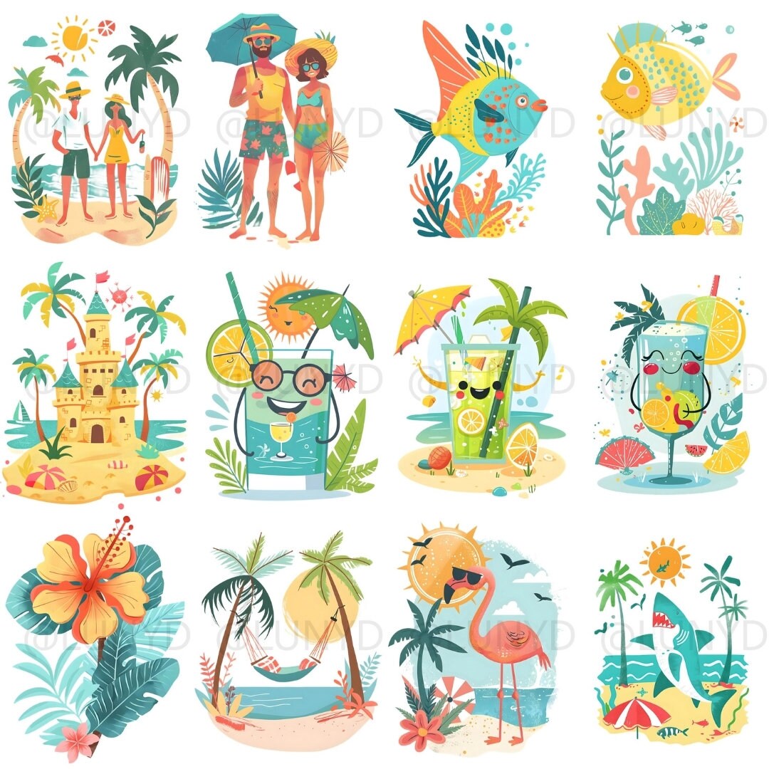 Beach Summer Clipart Bundle: Tropical Vacation Graphics (PNG Digital ...
