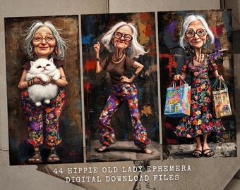 Lustige Seiten Junk Journal alte Dame: Vintage Karikatur Kunst (Printable JPEGs)