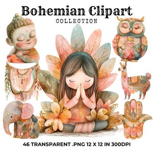 46 Boho Clipart PNG Boho Liebhaber Png, Pastell Boho Clipart, Böhmen Aquarell Png, Boho Mädchen Png, Boho Pflanze Png, Boho Illustrationen