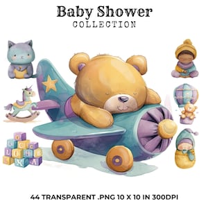 44 Baby Shower Clipart Bundle, Newborn Clipart, Digital Download, Commercial Use, Baby Shower Decor, Paper Craft, Trending Clipart, PNG