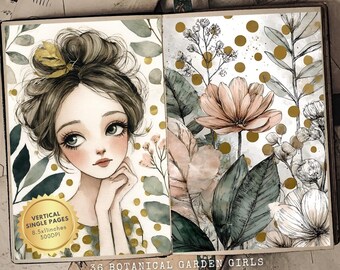 Cottage Garden Junk Journal Kit: Floral Ephemera, Scrapbooking Pages (Digital Download)