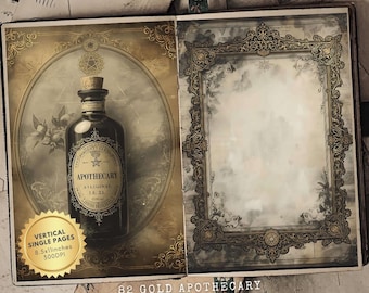 Gold Apothecary Junk Journal Kit: Vintage Ephemera, Witchy Botanical Pages (Digital Download)