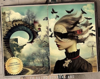 Retro Surreal Junk Journal Pages: Vintage Collage Ephemera, Printable Art (Digital Download)
