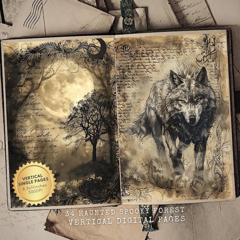 Gothic Forest,Junk Journal,Printable Kit,Dark Academia,Haunted Forest,Lupine Wolves,Dark Woods,Gothic Romance,Victorian Lady,Journal Supplies,Digital Paper,Witch Journal,Ink and Page