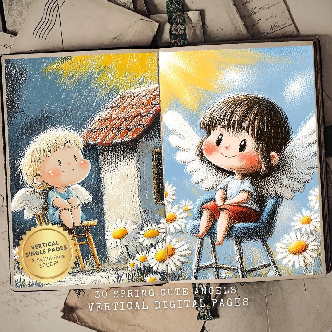 春の天使ジャンクジャーナルページ：ヴィンテージスタイルのクラフト