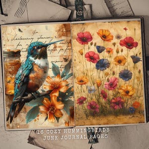 Hummingbirds Junk Journal Kit Large, Hummingbirds Crafting Printable Kit Embellishments Printable Hummingbirds Paper Craft Kit