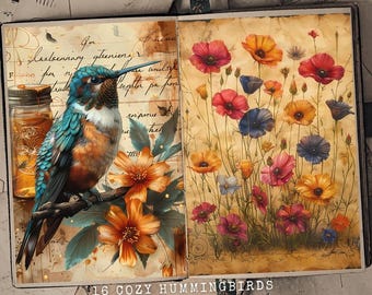 Hummingbird Junk Journal Kit: Printable Paper Craft Embellishments (Digital Download)