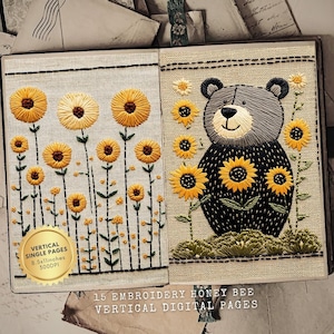 Kit diario spazzatura in stile ricamo, diario spazzatura della foresta, carte con animali del bosco, pagine con orsi e api, kit diario spazzatura, album di ritagli