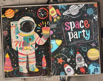 Celestial Space Party Junk Journal Kit: Cosmic Collage Pages (Digital Download)