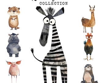 50 Quirky Animals Cliparts, Quirky animals, Digital Download, Commercial Use, Quirky clipart, Paper Craft, Printable Paper, PNG