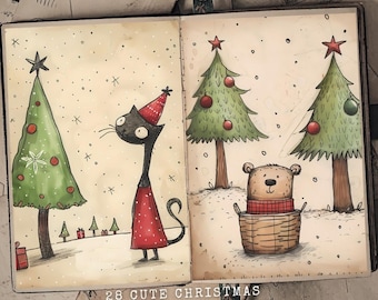 28 Cute Christmas Junk Journal Papers Digital Download Christmas Cards Christmas Papers Vintage Christmas Ephemera Commercial Use