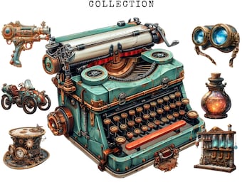 Steampunk Artefakte Clipart Bundle: 60 PNG Bilder (Digitaler Download)